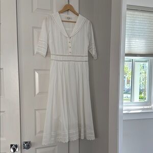Retro/Vintage Style White Midi Dress